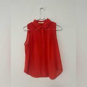Forever 21 Sheer Blood Orange Collared Button Top